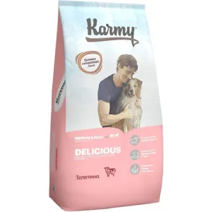 Сухой корм для собак средних и крупных пород, Karmy Delicious Medium & Maxi, с телятиой