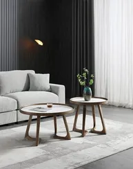 Журнальный столик Vario Ø60х52 см, белая керамика, орех