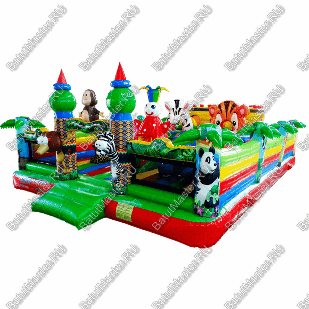 Коммерческий надувной батут "Зверята на радуге" 12*9*2.8 м.