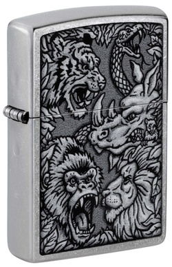 Зажигалка Zippo Jungle Design с покрытием Street Chrome, латунь/сталь, серебристая, 38x13x57 мм
