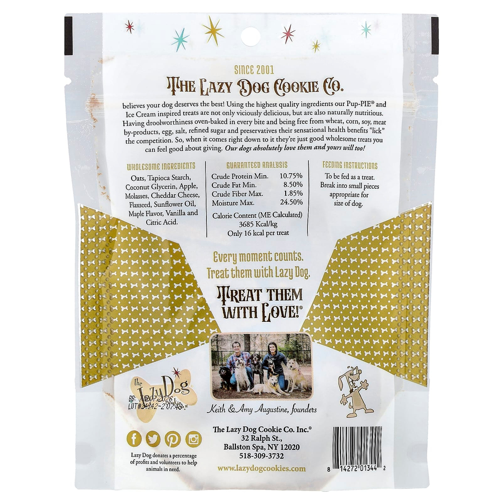 Lazy Dog Cookie, Pup-Pie®, лакомство для собак, мороженое, ломтик яблока и чеддер с мерной ложкой из кленового сиропа и ванили, 142 г (5 унций)