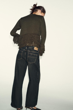 ZARA ВЯЗАНЫЙ КАРДИГАН С БАХРОМОЙ, ХАКИ