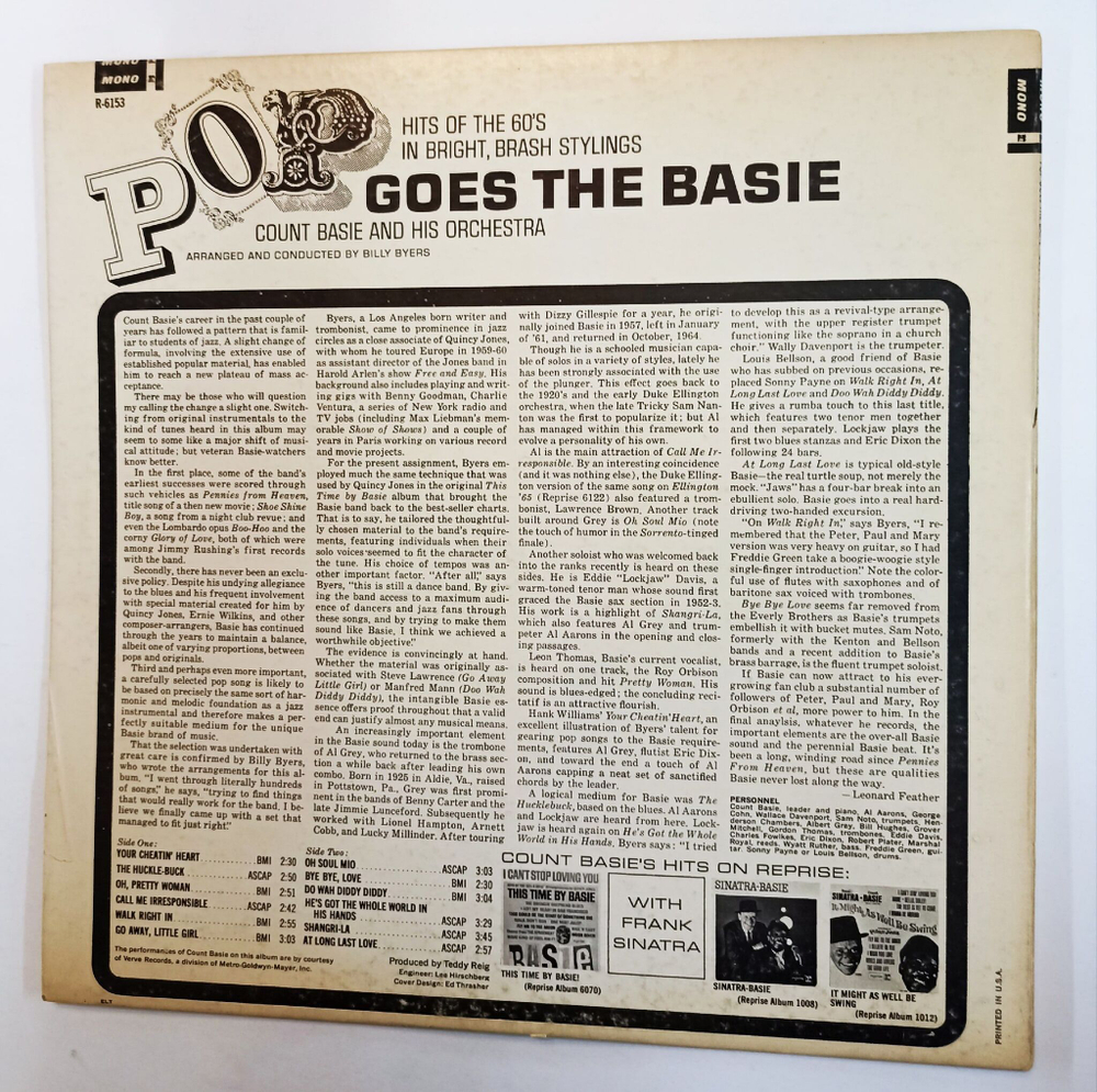Винтажная виниловая пластинка LP Count Basie Pop Goes The Basie (USA 1965)