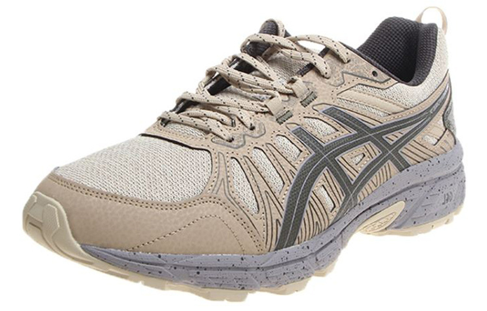 Asics Gel-Venture 7 retro comfortable fabric, synthetic leather, shock absorption, wear-resistant, breathable, wrapping, low-cut casual running shoes, men's gray-brown