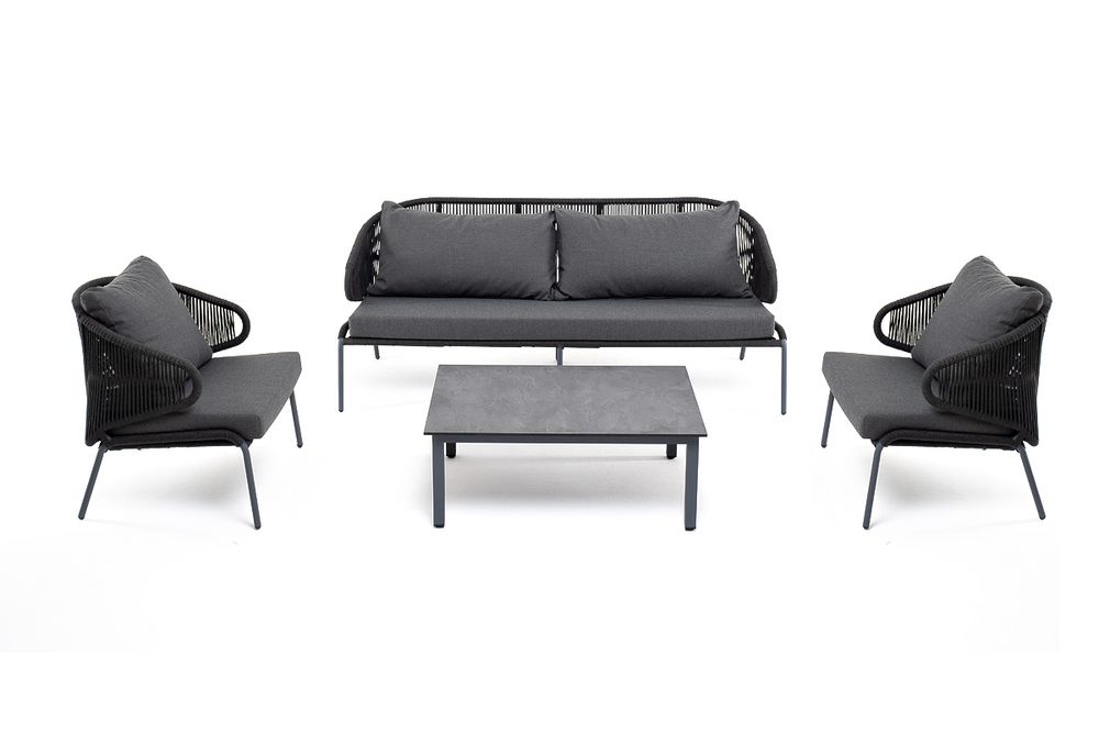 "Милан" лаунж-зона 5-местная плетеная из роупа (веревки), каркас алюминиевый серый, роуп темно-серый