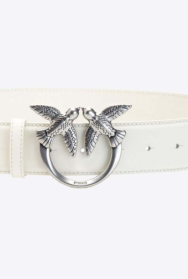 LOVE BIRDS LEATHER BELT - white–silver / M (95 см)- M (95 см)