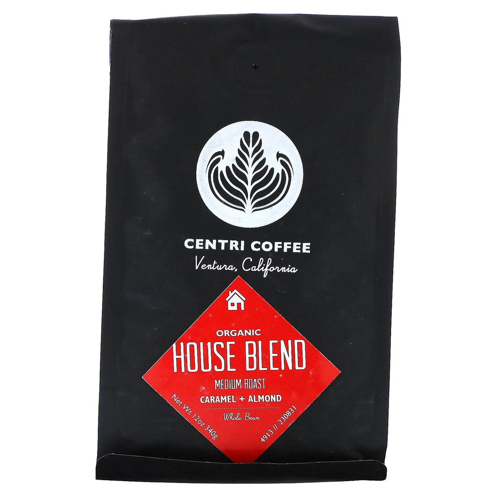 Centri Coffee, Centri Coffee, органическая домашняя смесь, карамель и миндаль, цельные зерна, средняя обжарка, 340 г (12 унций)