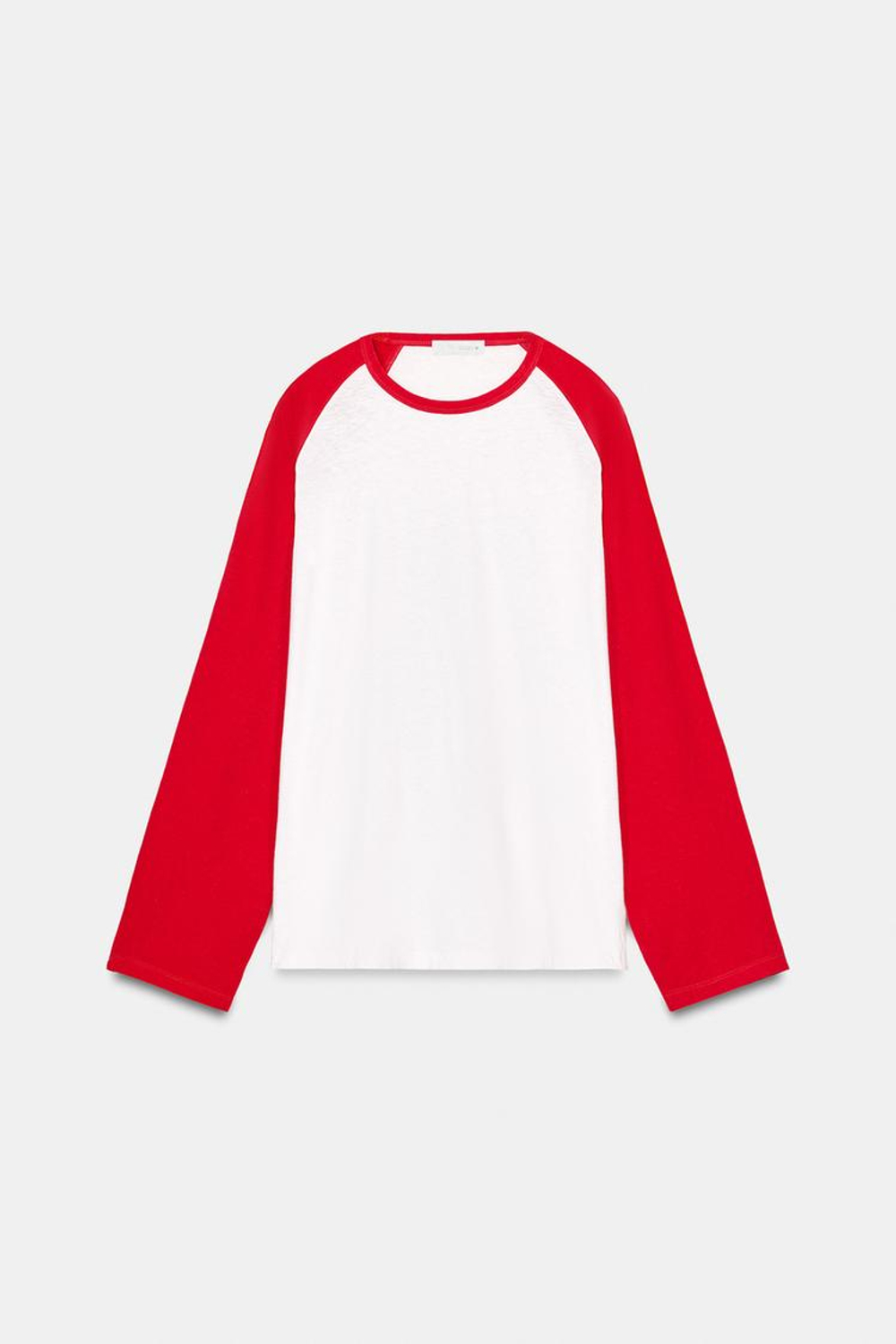ZARA ФУТБОЛКА С ДЛИННЫМИ РУКАВАМИ И КОНТРАСТНЫМИ ЭЛЕМЕНТАМИ, БЕЛЫЙ/КРАСНЫЙ
