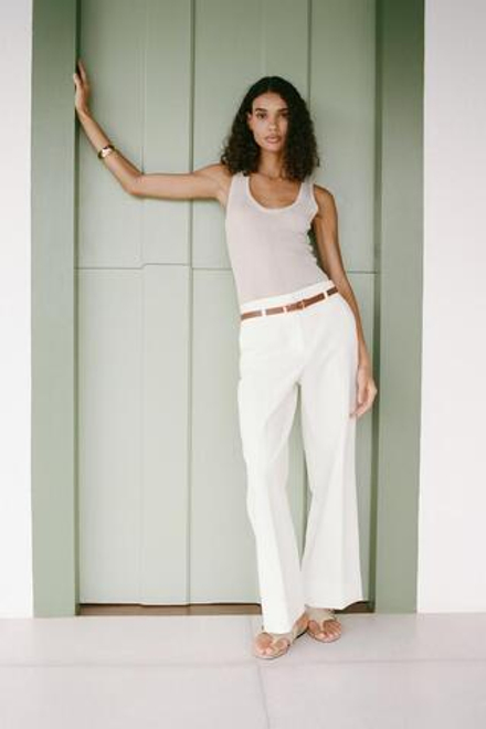 ZARA БРЮКИ С РЕМНЕМ И ОТВОРОТАМИ СНИЗУ, ЭКРЮ