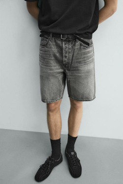 ZARA ДЖИНСОВЫЕ БЕРМУДЫ STRAIGHT FIT, МЯГКИЙ СЕРЫЙ