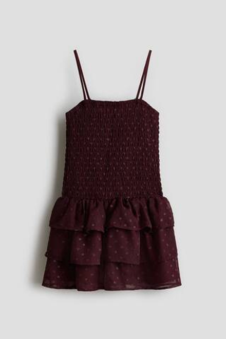H&M Платье со складками и воланами, малиновый