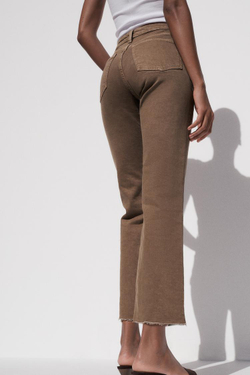 ZARA ДЖИНСЫ TRF CROPPED FLARE С ВЫСОКОЙ ПОСАДКОЙ, СЕРОВАТО-КОРИЧНЕВЫЙ