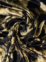 Бархат вискоза с шелком золотой с черным растительным принтом