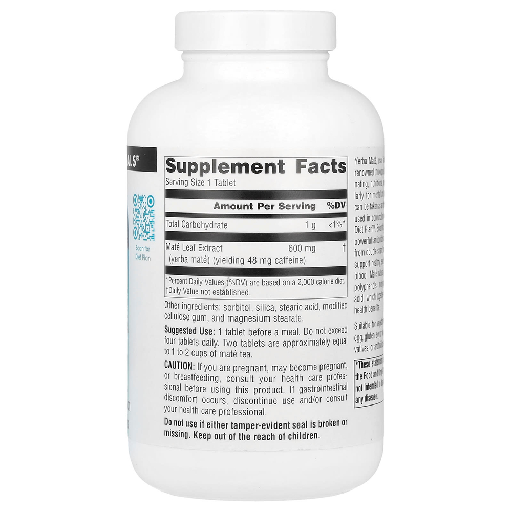 Source Naturals, Йерба мате, 600 мг, 180 таблеток