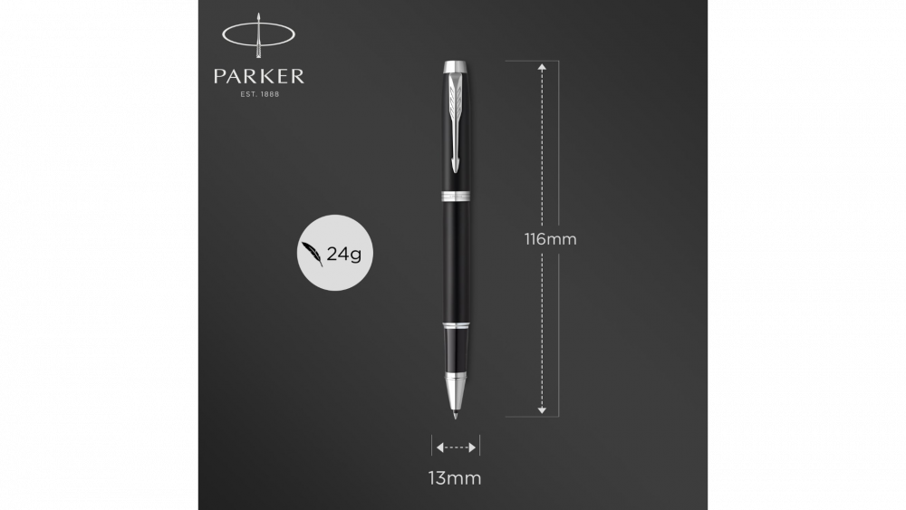 Ручка-роллер Parker IM Mat Black CT,стержень: F, цвет чернил: black, в подарочной упаковке.