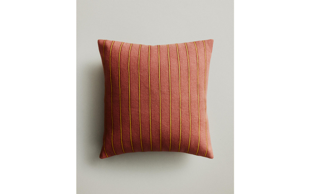 Zara Home наволочка декоративная из хлопка, малиновый, в полоску