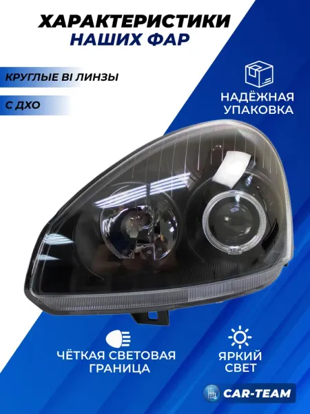 Фары Лада Приора передние круглые би линзы с ангельскими глазками, черная маска