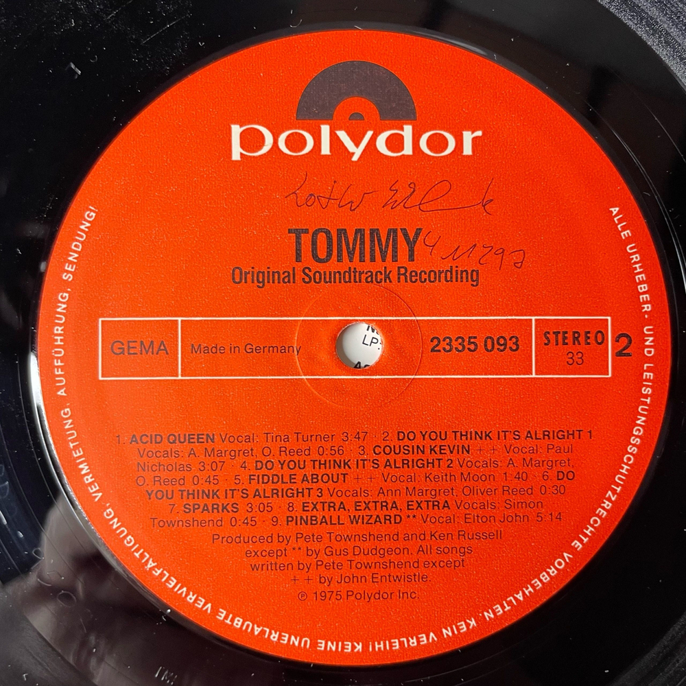 Винтажная виниловая пластинка LP Tommy Томми Музыка К Кинофильму (Soundtrack Recording) (Германия 1975) (Eric Clapton, The Who, Elton John и др)