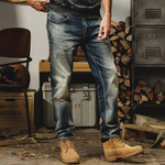 Американский классический ретро 15 унций тяжелые осенние джинсы мужские прямые каменные шлифовальные стирание старые повседневные длинные брюки