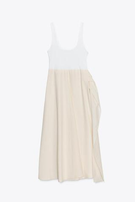 ZARA КОМБИНИРОВАННОЕ ПЛАТЬЕ СО СКЛАДКАМИ, ЭКРЮ