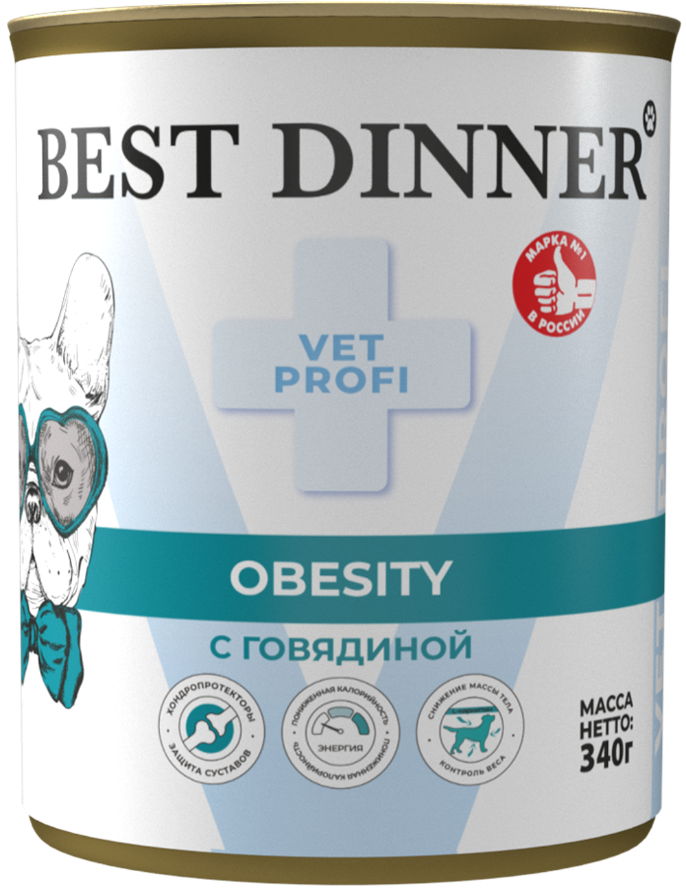 Консервы диета Best Dinner Vet Profi Obesity для снижения и контроля избыточной массы тела у взрослых собак с говядиной 340 г