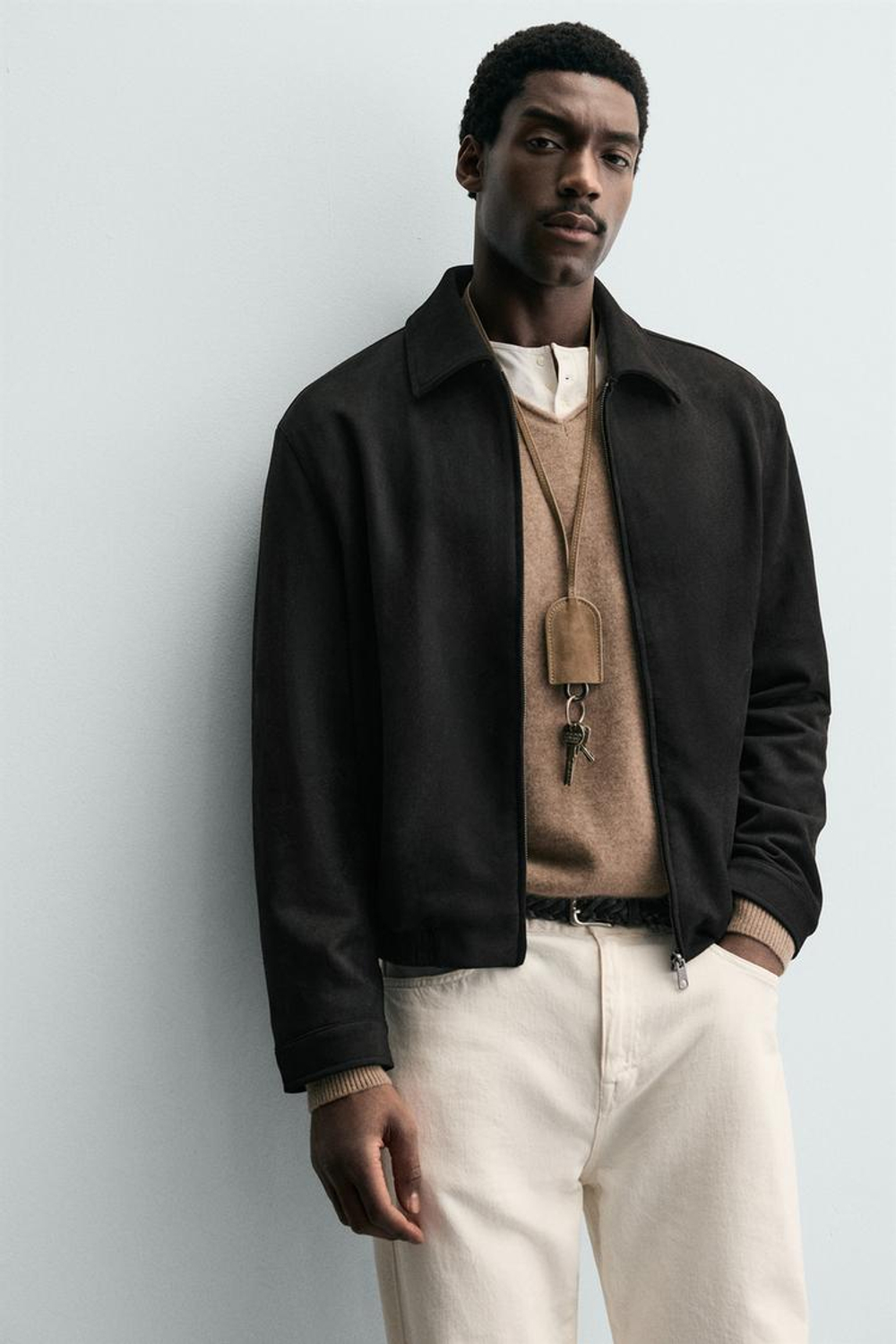 ZARA КУРТКА ИЗ ИСКУССТВЕННОЙ ЗАМШИ, ЧЕРНЫЙ