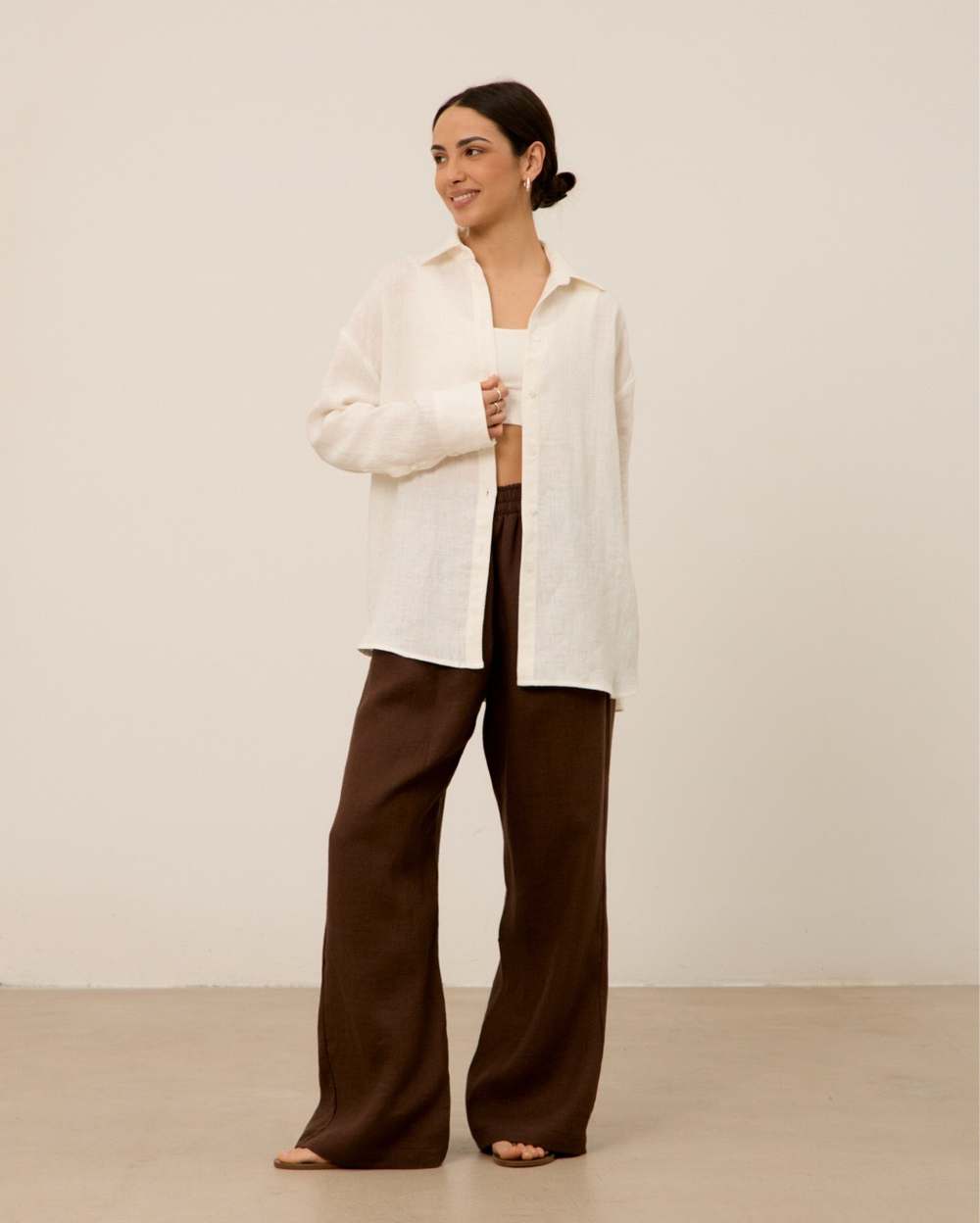 Рубашка 07, из 100% льна, молочная