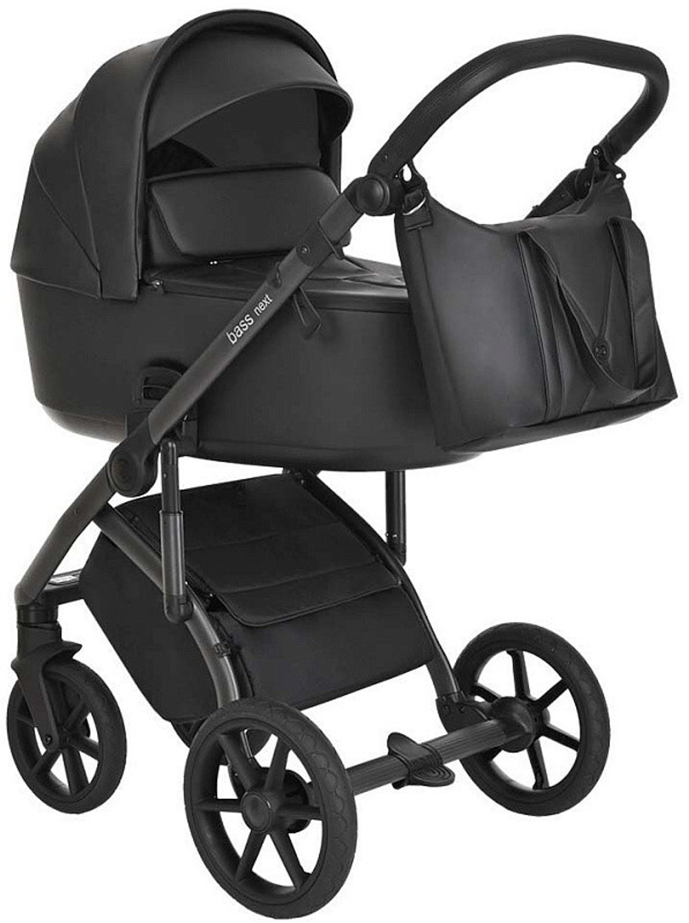 Детская коляска Roan Bass Next Кожа 3 в 1 с автокреслом Tutis Elo Black RN088/1 Black/Black