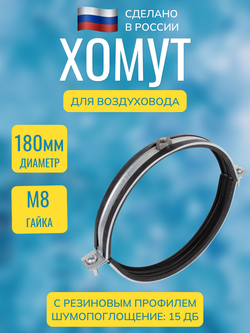 Хомут для воздуховода металлический с резиновым профилем и гайкой