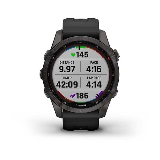 Умные часы Garmin Fenix 7S Sapphire Solar титановый угольно-серый DLC с силиконовым ремешком