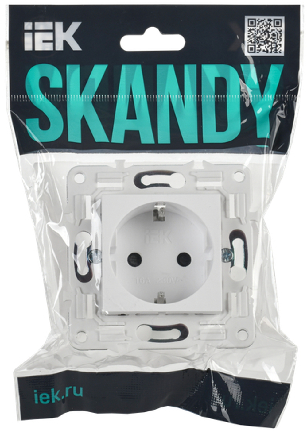 SKANDY Розетка с заземлением с защитными шторками 16А безвинтовое крепление SK-R06W арктический белый IEK