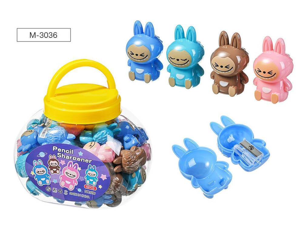 Точилка 1отв. пластик "Зубастик" с контейнером, 4 дизайна (Mazari)