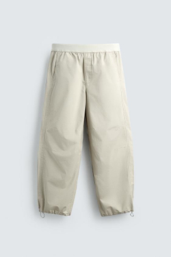 ZARA БРЮКИ-ПАРАШЮТ RELAXED FIT, КАМЕННО-СЕРЫЙ