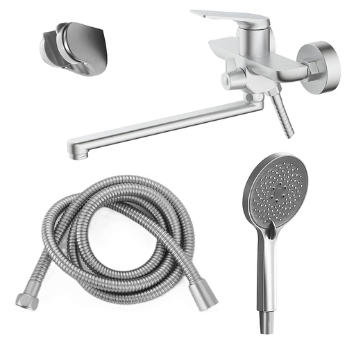 Смеситель для ванны Azario Lursy керамический картридж, длинный излив, с ручным душем, шланг 150 см, сатин (AZ-K1749BN)