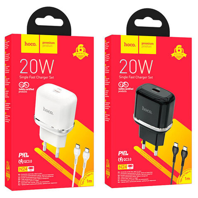 Сетевое зарядное устройство Hoco (N24) Vicnarious 3.0 PD 20W Type-C + кабель (Type-C/ Type-C) (белый)