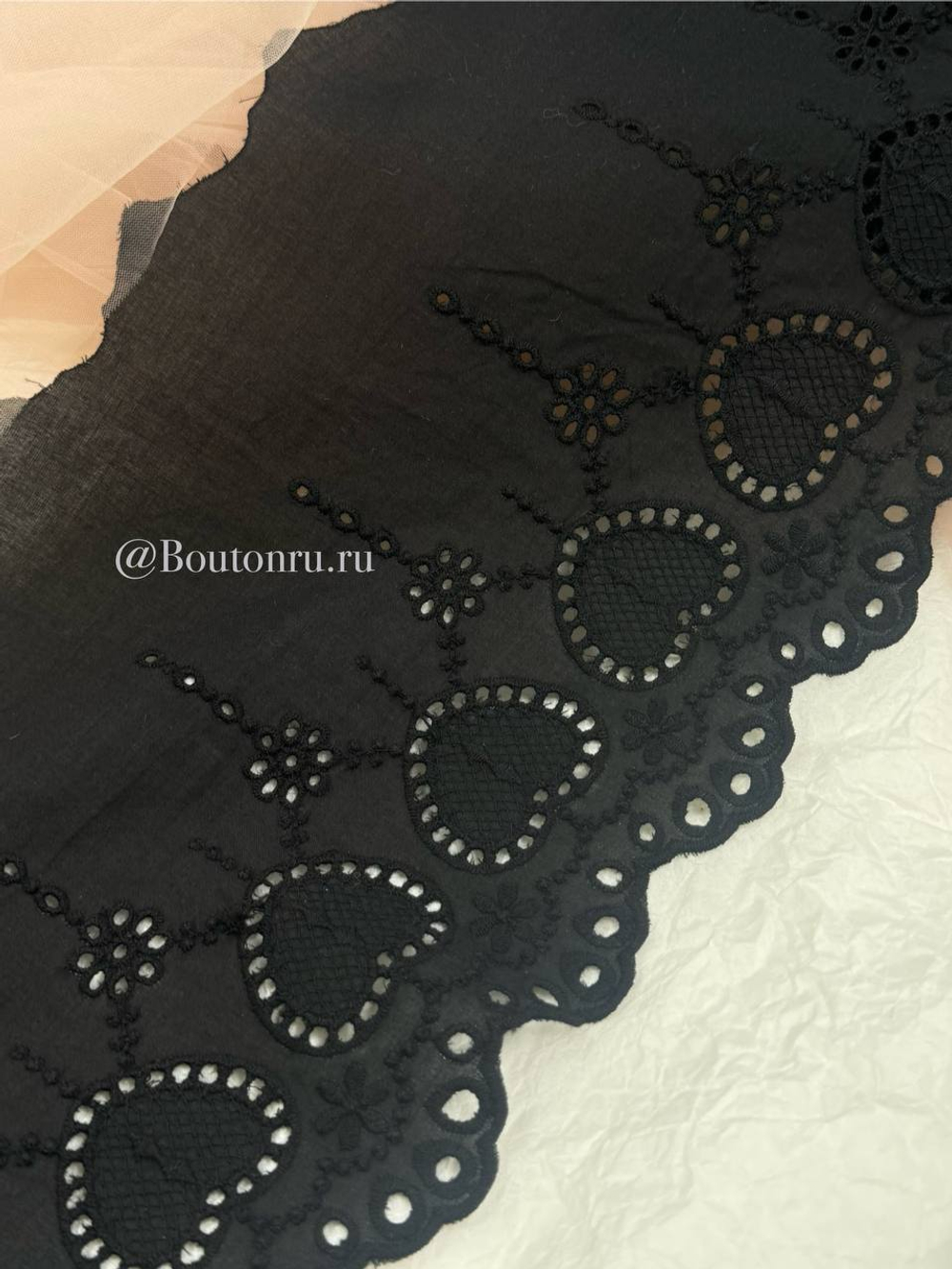 Кружево шитье черное с вышитыми сердцами хлопок (130мм)