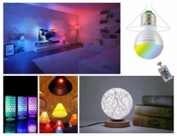 Лампочка светодиодная E27 RGB разноцветная с пультом диммируемая LTXA-60 (60mm)