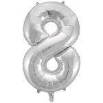 Шар (34''/86 см) Цифра, 8, Серебро, 1 шт. в уп.