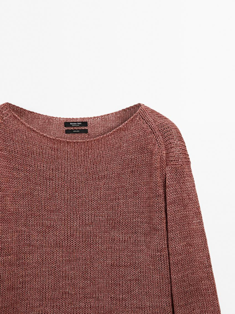 Massimo Dutti Свитер изо льна с вырезом «лодочка», розовый