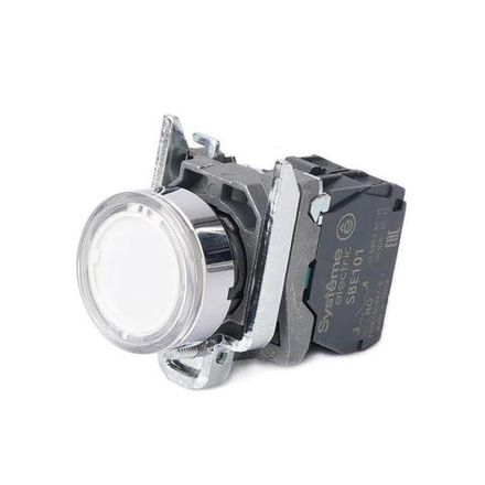 Кнопка модульная SB4 с подсветкой в сборе 22мм металл 230-240ВAC 1НО бел. SE SB4BW31M1