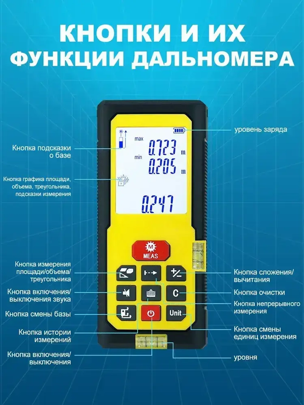 Лазерный дальномер CJ-50, 0.5-50м, точность1.5 мм