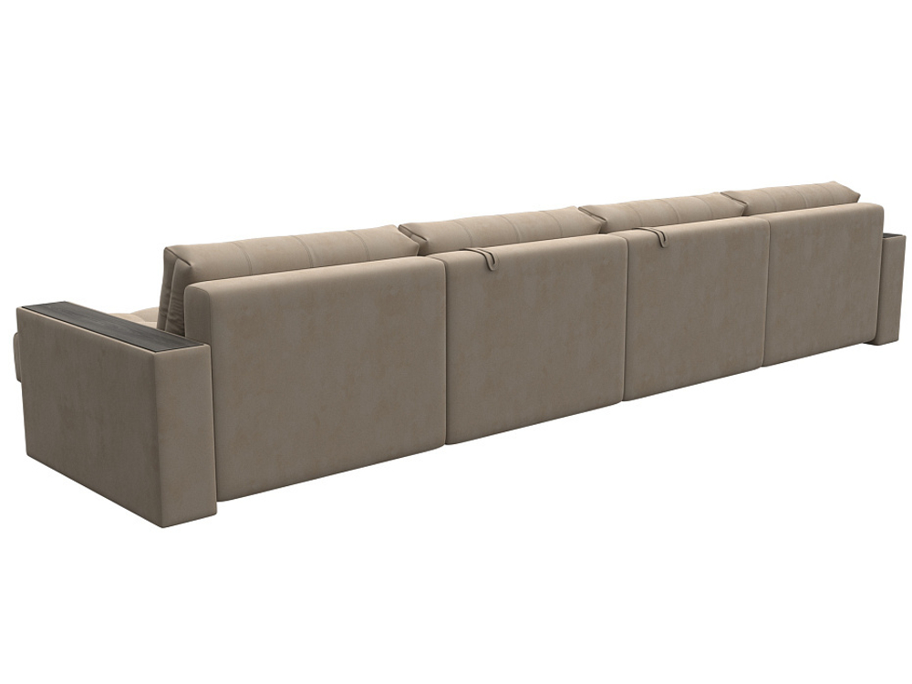 Диван П-образный с декором Лига-049 НПБ Лонг, SEVEN 729 ВЕЛЮР бежевый