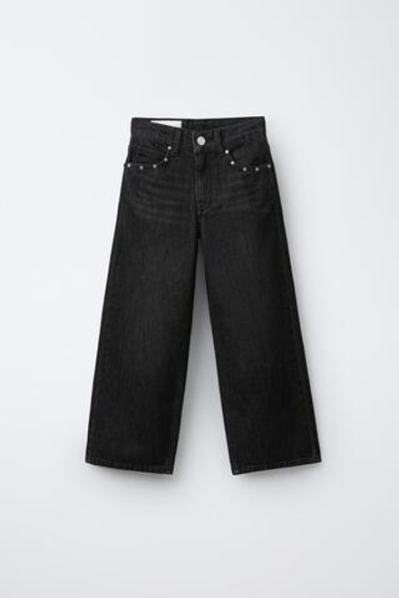 ZARA ДЖИНСЫ WIDE LEG С НАШИВКАМИ-ЗВЕЗДАМИ, ЧЕРНЫЙ