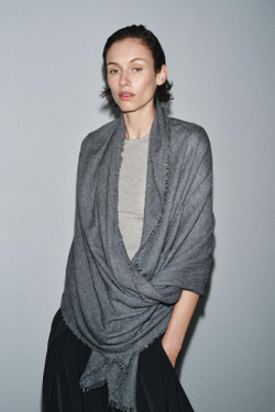 ZARA ШАРФ С БАХРОМОЙ ИЗ ШЕРСТИ, СЕРЫЙ