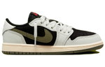 Middle-aged children's Travis Scott x Jordan Air Jordan 1 Low OG "Olive" PS barb joint trend non-slip wear-resistant low-cut children's basketball shoes white, black and green