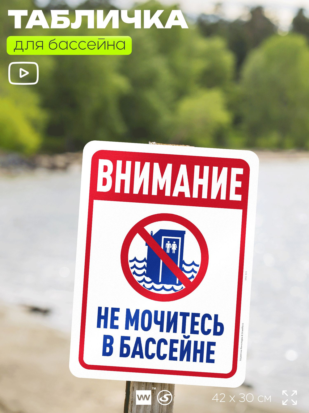 Табличка для бассейна "В бассейн не дудонить", на пляж, для общественной и частной зоны отдыха, информационная, 40х30 см, Silver Plane x Айдентика Технолоджи