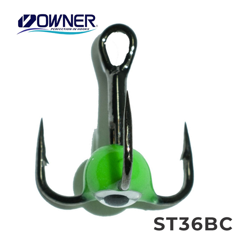 Тройник с флуоресцентной каплей Owner ST36BC "Рыбий глаз", Зеленый (8шт)