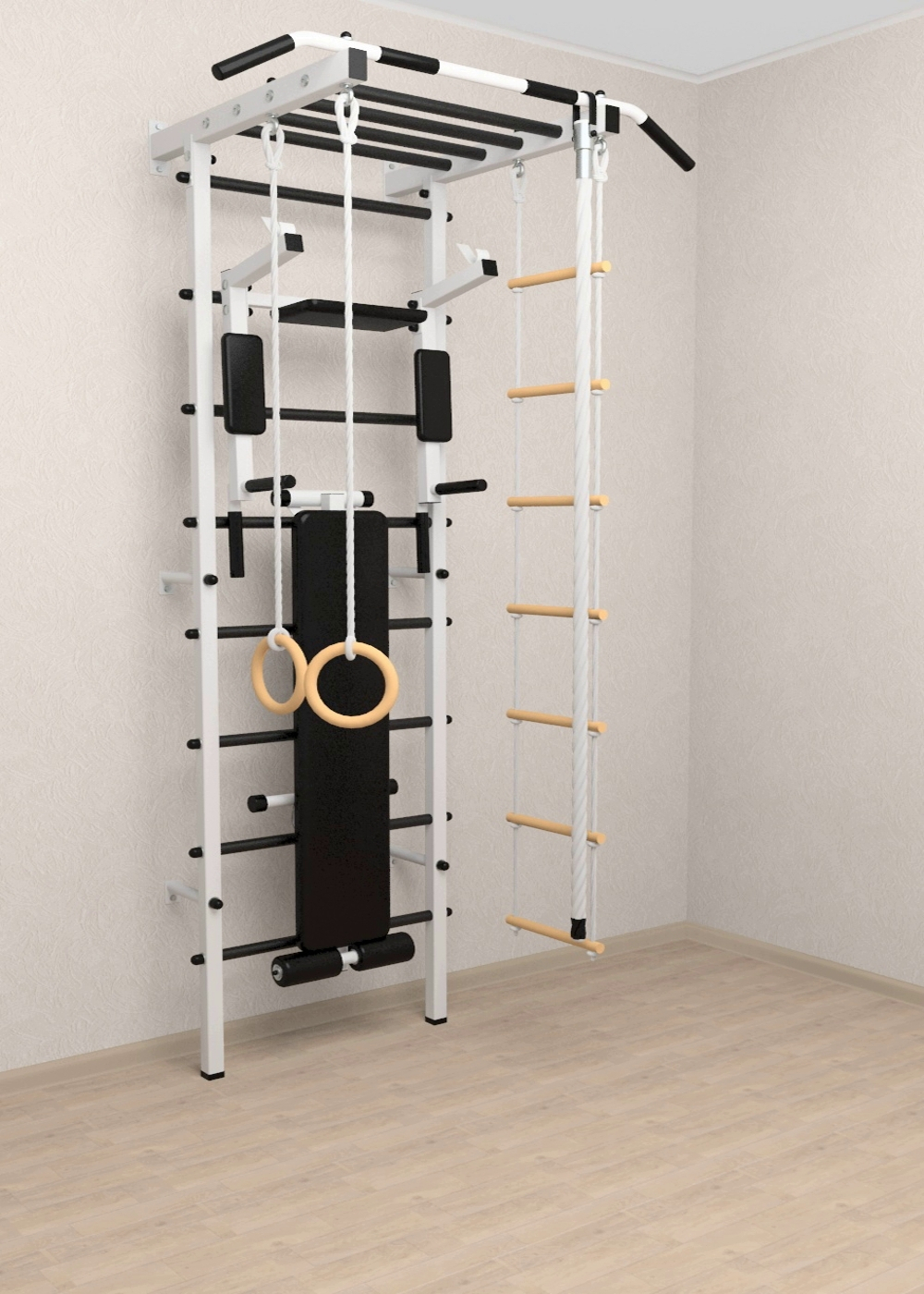 Шведская стенка Sv Pro рукоход 855 (Турник Pro рукоход/Брусья/стойка/Скамья/Канат/Кольца/Лестница)