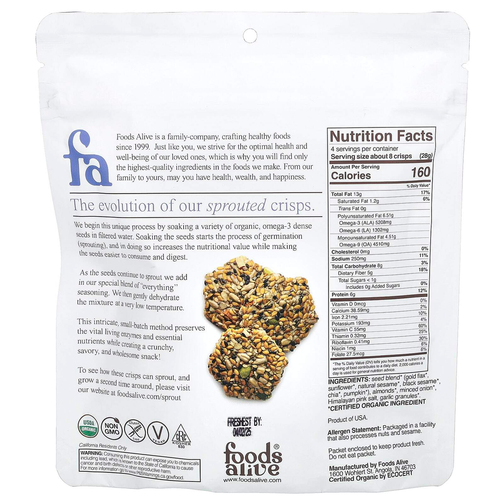 Foods Alive, Хрустящие чипсы, все, 113 г (4 унции)