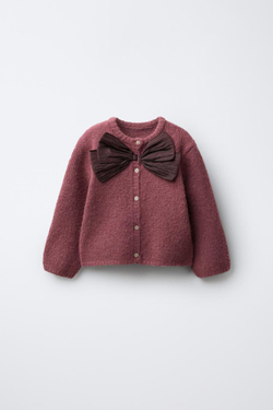 ZARA КАРДИГАН С АТЛАСНЫМ БАНТОМ, РОЗОВАТЫЙ